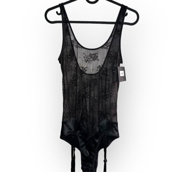 NWT Calvin Klein BLACK RUNWAY Women Textured Sleeveless lace Bodysuit Lingerie S - Picture 2 of 5